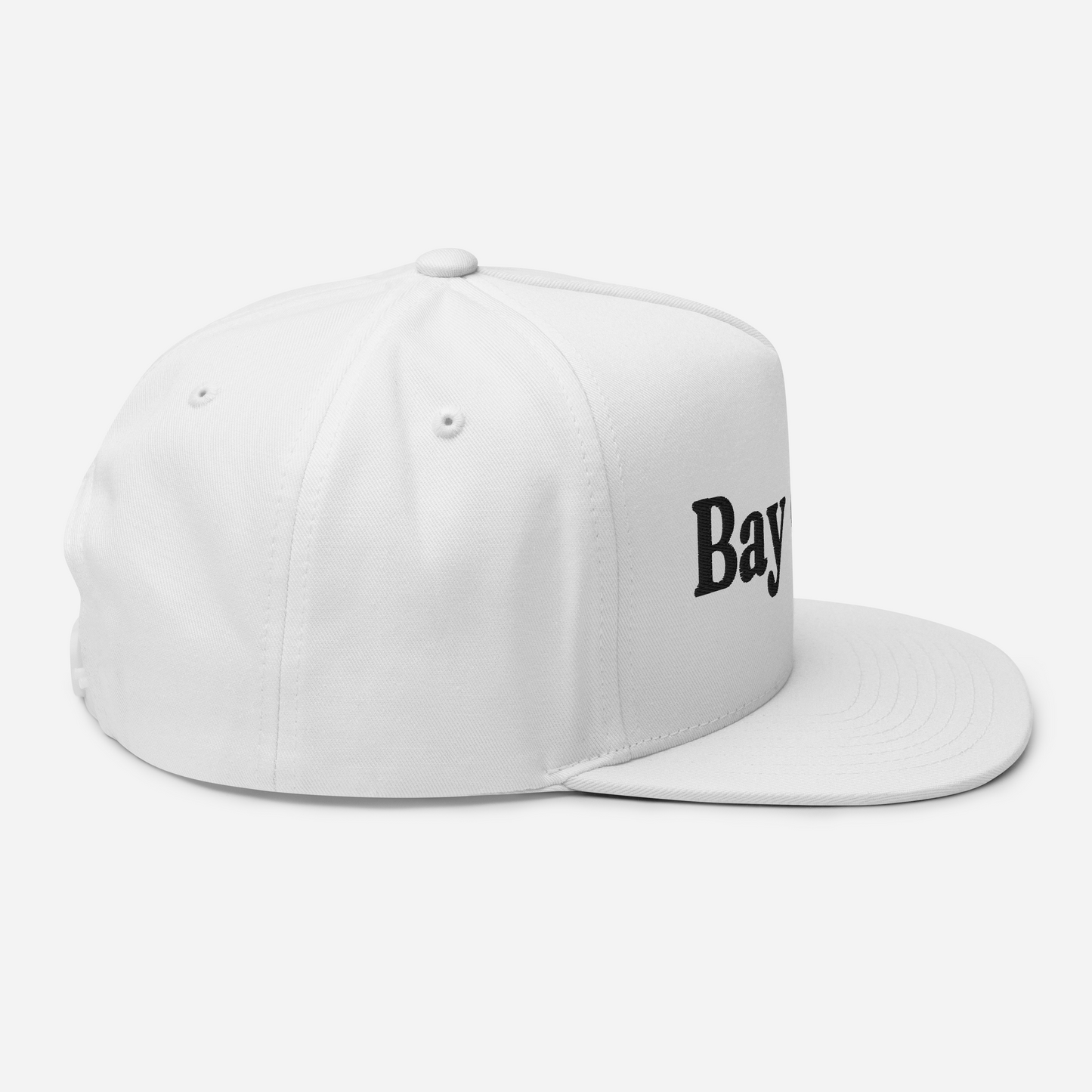 'Bay City' Flat Bill Snapback | Black/White Embroidery