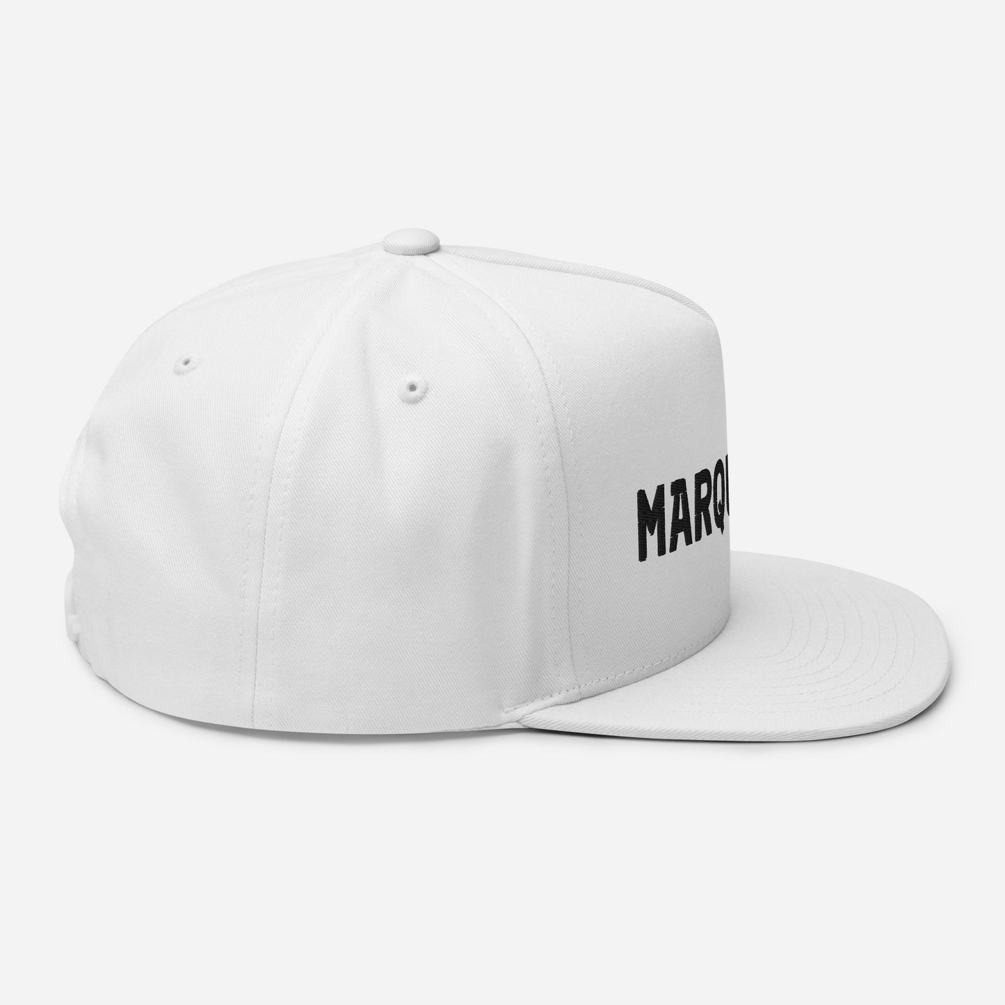 'Marquette' Flat Bill Snapback | White/Black Embroidery