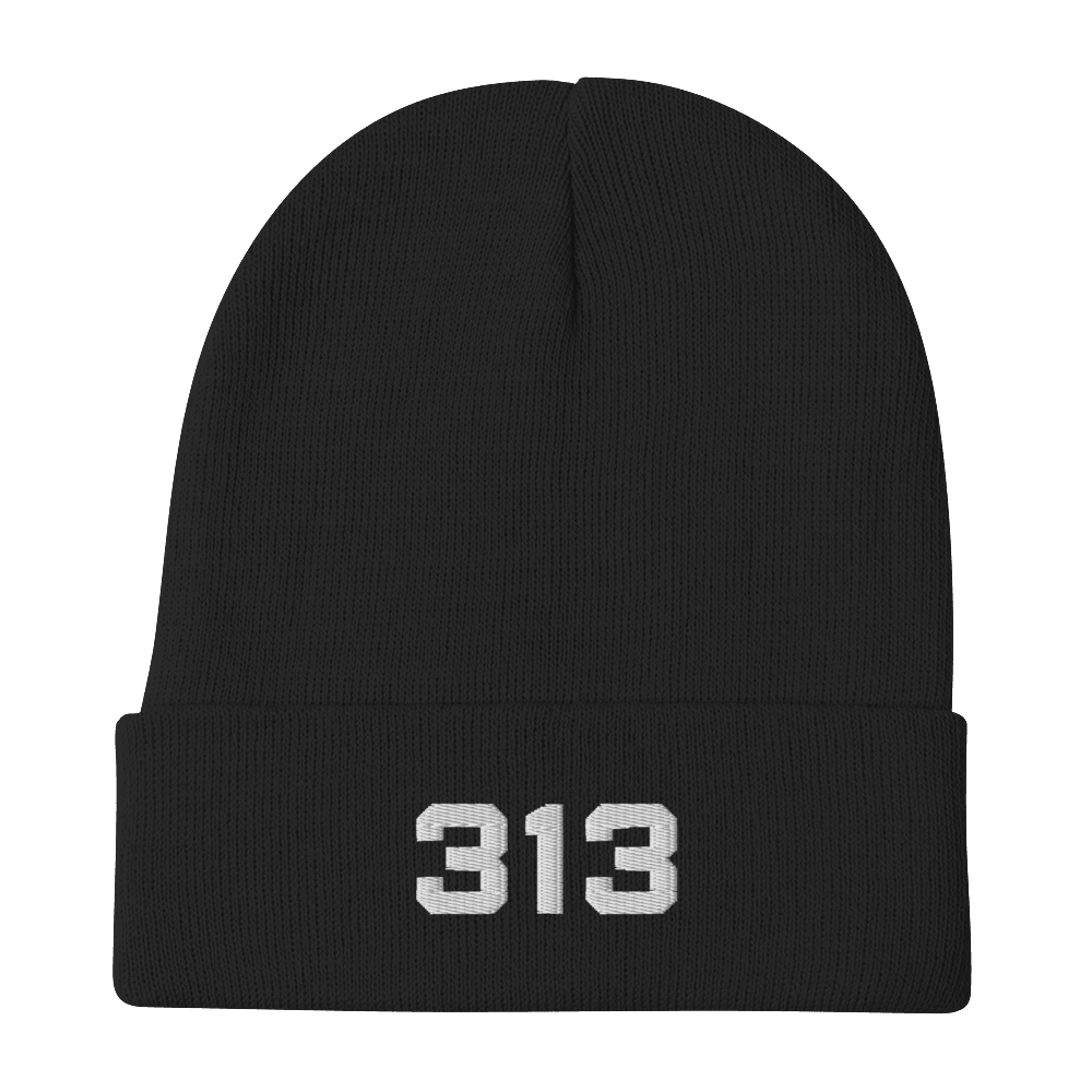 Detroit '313' Winter Beanie (White/Black Embroidery - Circumspice Michigan