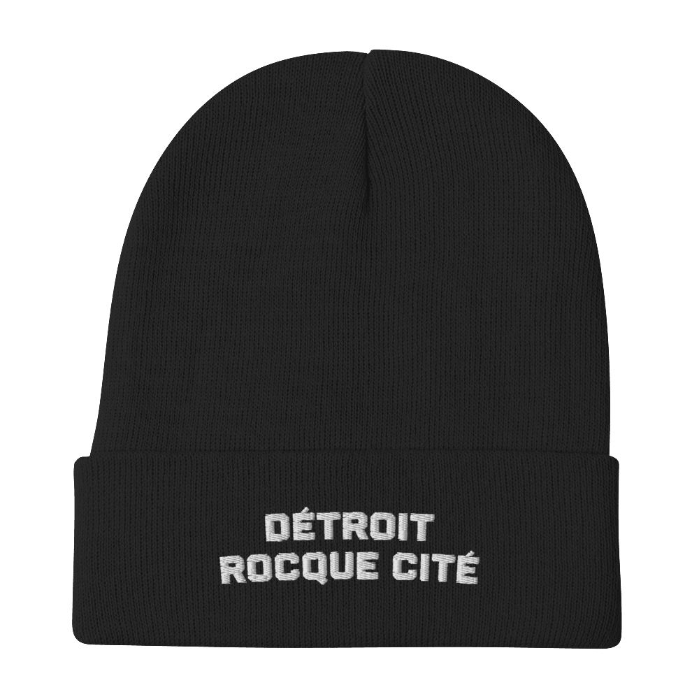 'Détroit Rocque Cité' Winter Beanie | White Embroidery - Circumspice Michigan