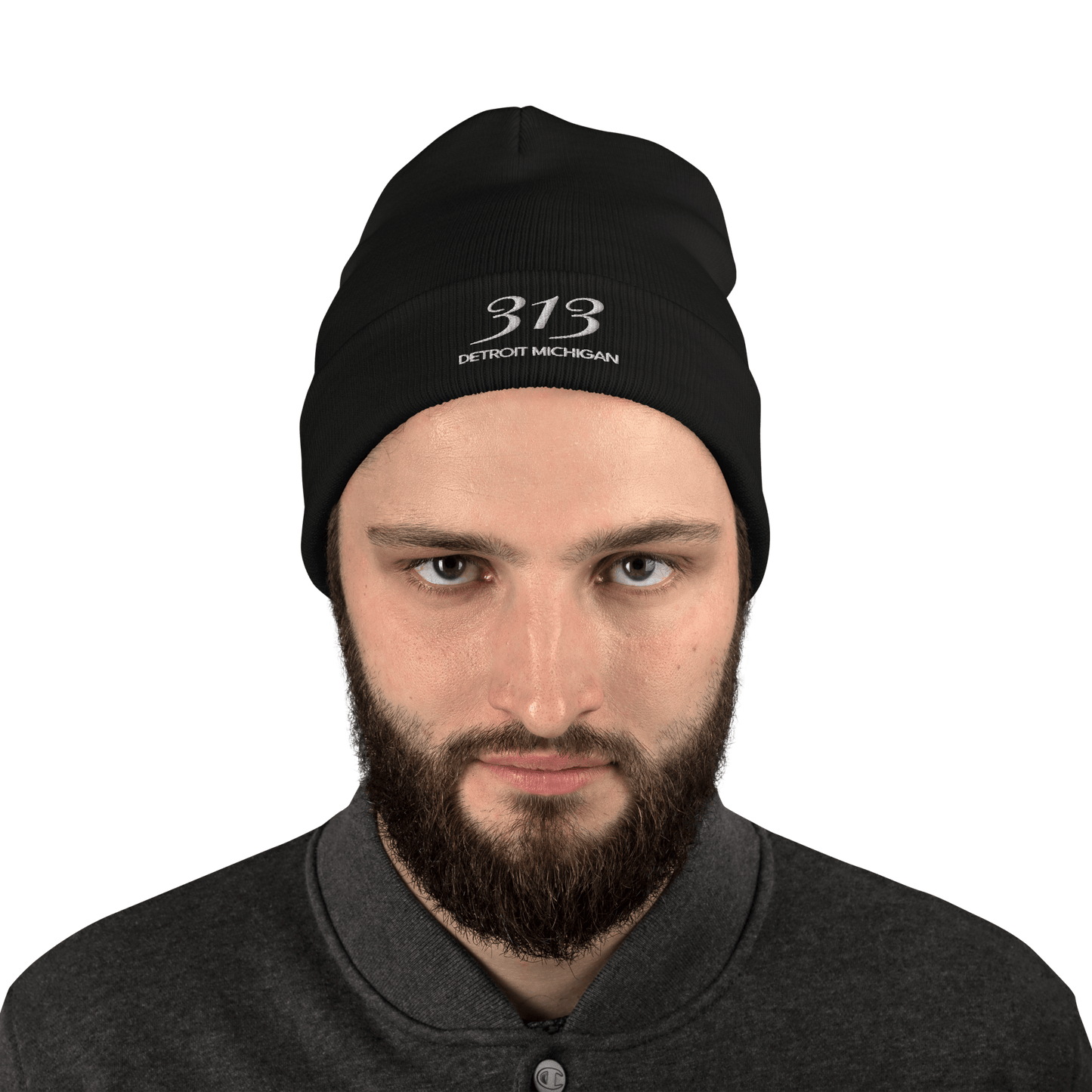 '313 Detroit Michigan' Winter Beanie | White Embroidery - Circumspice Michigan