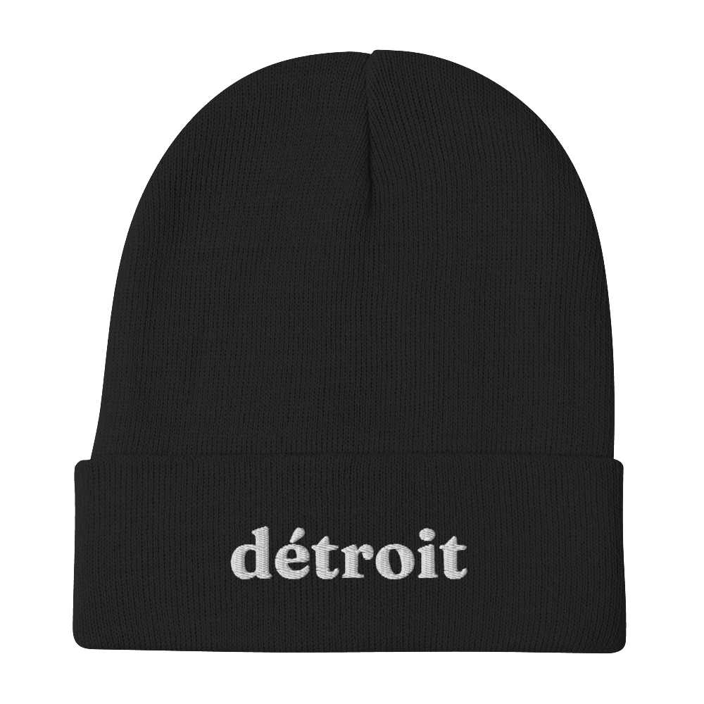 'Détroit' Winter Beanie (Fraunces Font) | White Embroidery - Circumspice Michigan