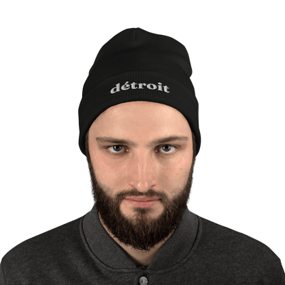 'Détroit' Winter Beanie (Fraunces Font) | White Embroidery - Circumspice Michigan