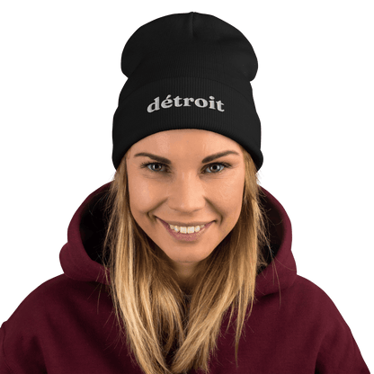 'Détroit' Winter Beanie (Fraunces Font) | White Embroidery - Circumspice Michigan