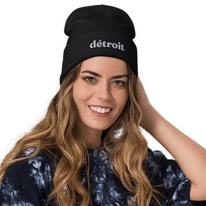 'Détroit' Winter Beanie (Fraunces Font) | White Embroidery - Circumspice Michigan