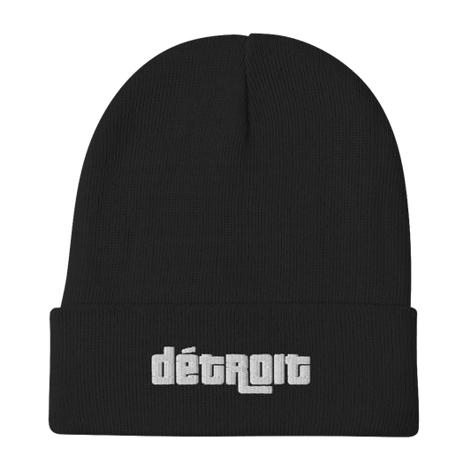 'Détroit' Winter Beanie (1970s Font) | White Embroidery - Circumspice Michigan