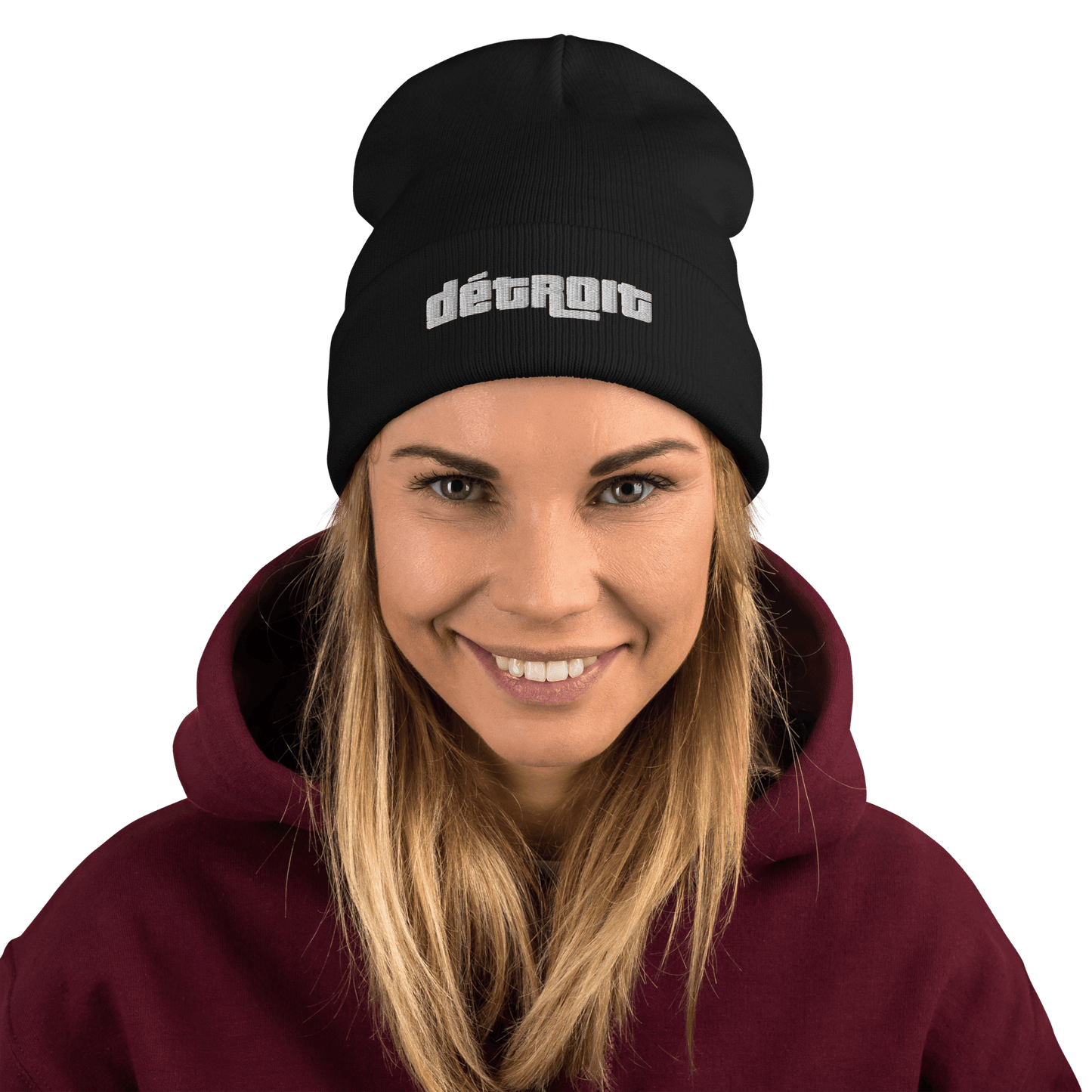 'Détroit' Winter Beanie (1970s Font) | White Embroidery - Circumspice Michigan