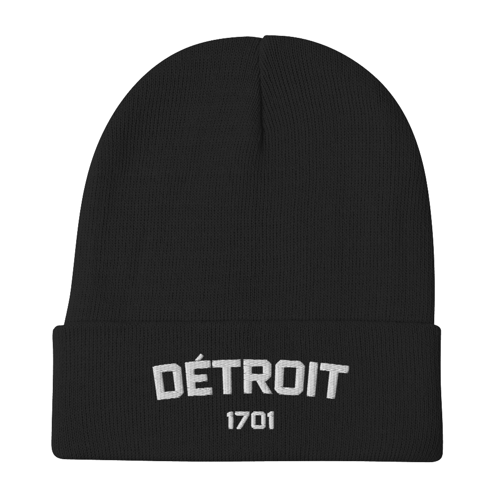 'Détroit 1701' Winter Beanie | White/Navy Embroidery - Circumspice Michigan