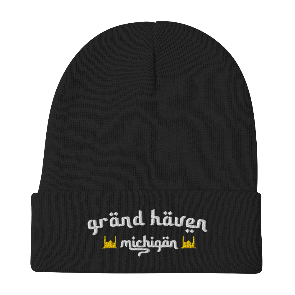 'Grand Haven Michigan' Winter Beanie (Arabic Font w/Mosque Outlines) - Circumspice Michigan