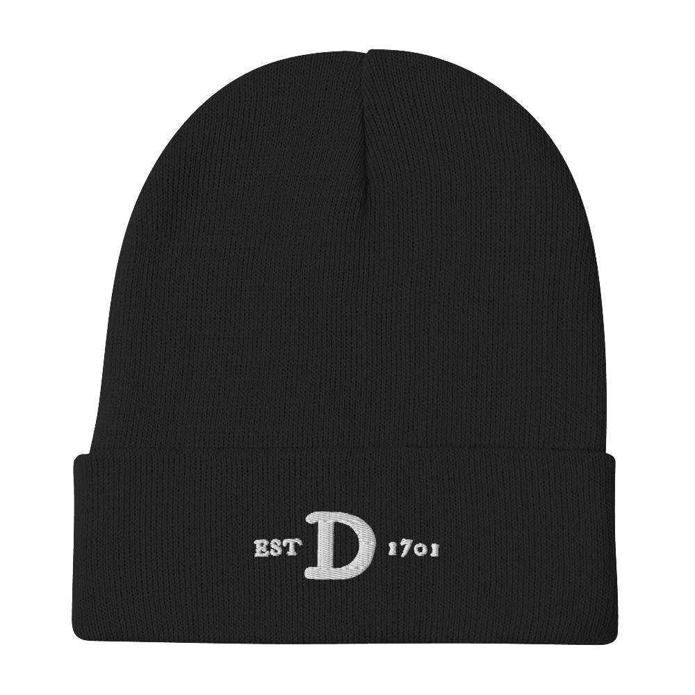 Detroit 'EST 1701' Winter Beanie (w/ Old French D) | White/Navy Embroidery - Circumspice Michigan