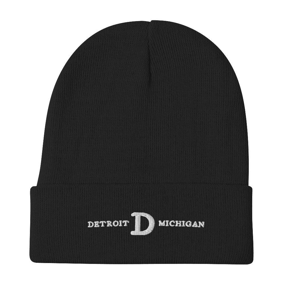 'Detroit Michigan' Winter Beanie (w/ Old French D) | White Embroidery - Circumspice Michigan