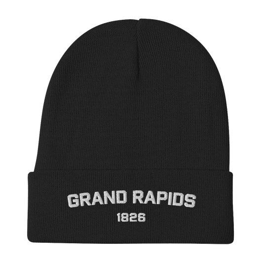 'Grand Rapids 1826' Winter Beanie | White/Black Embroidery - Circumspice Michigan