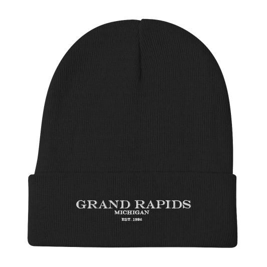 'Grand Rapids Michigan EST 1826' Winter Beanie | White Embroidery - Circumspice Michigan