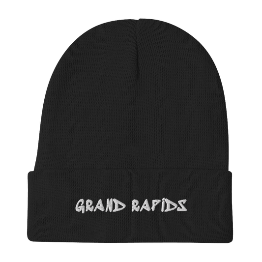 'Grand Rapids' Winter Beanie (1980's Hip Hop Font) | White/Black Embroidery - Circumspice Michigan