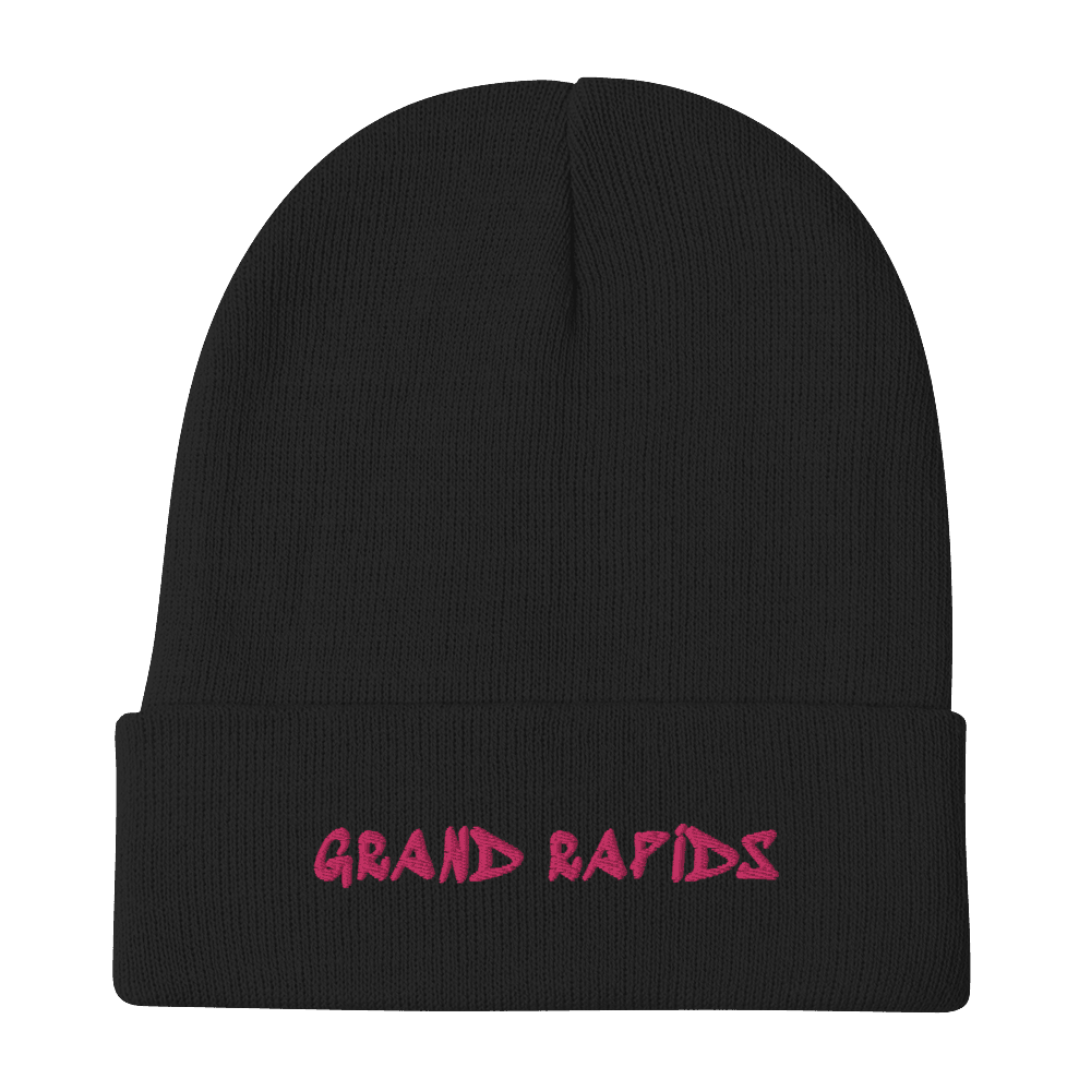 'Grand Rapids' Winter Beanie (1980s Hip Hop Font) | Pink Embroidery - Circumspice Michigan