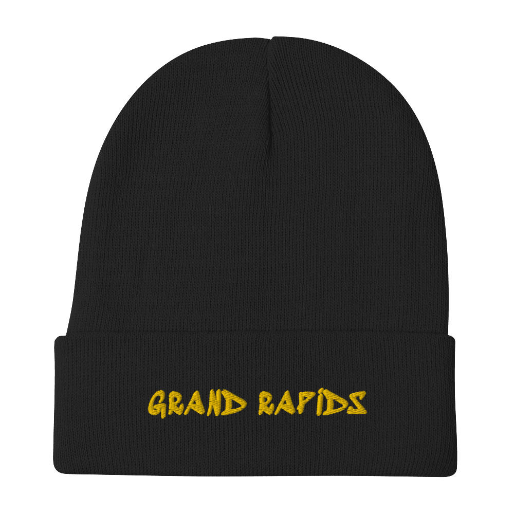 'Grand Rapids' Winter Beanie (1980's Hip Hop Font) | Gold Embroidery - Circumspice Michigan