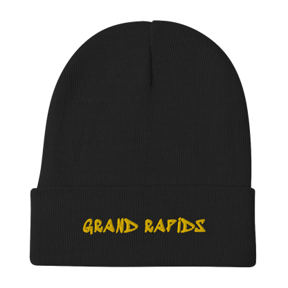 'Grand Rapids' Winter Beanie (1980's Hip Hop Font) | Gold Embroidery - Circumspice Michigan