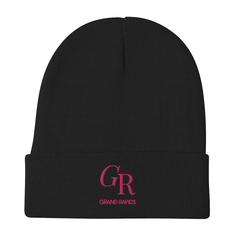 'GR Grand Rapids' Winter Beanie (Luxury Goods Parody) | Pink Embroidery - Circumspice Michigan