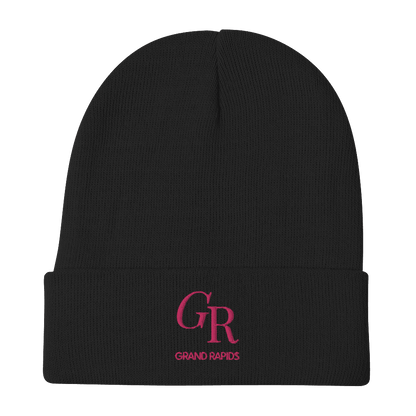 'GR Grand Rapids' Winter Beanie (Luxury Goods Parody) | Pink Embroidery - Circumspice Michigan