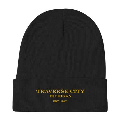 'Traverse City Michigan EST 1847' Winter Beanie | Gold Embroidery - Circumspice Michigan