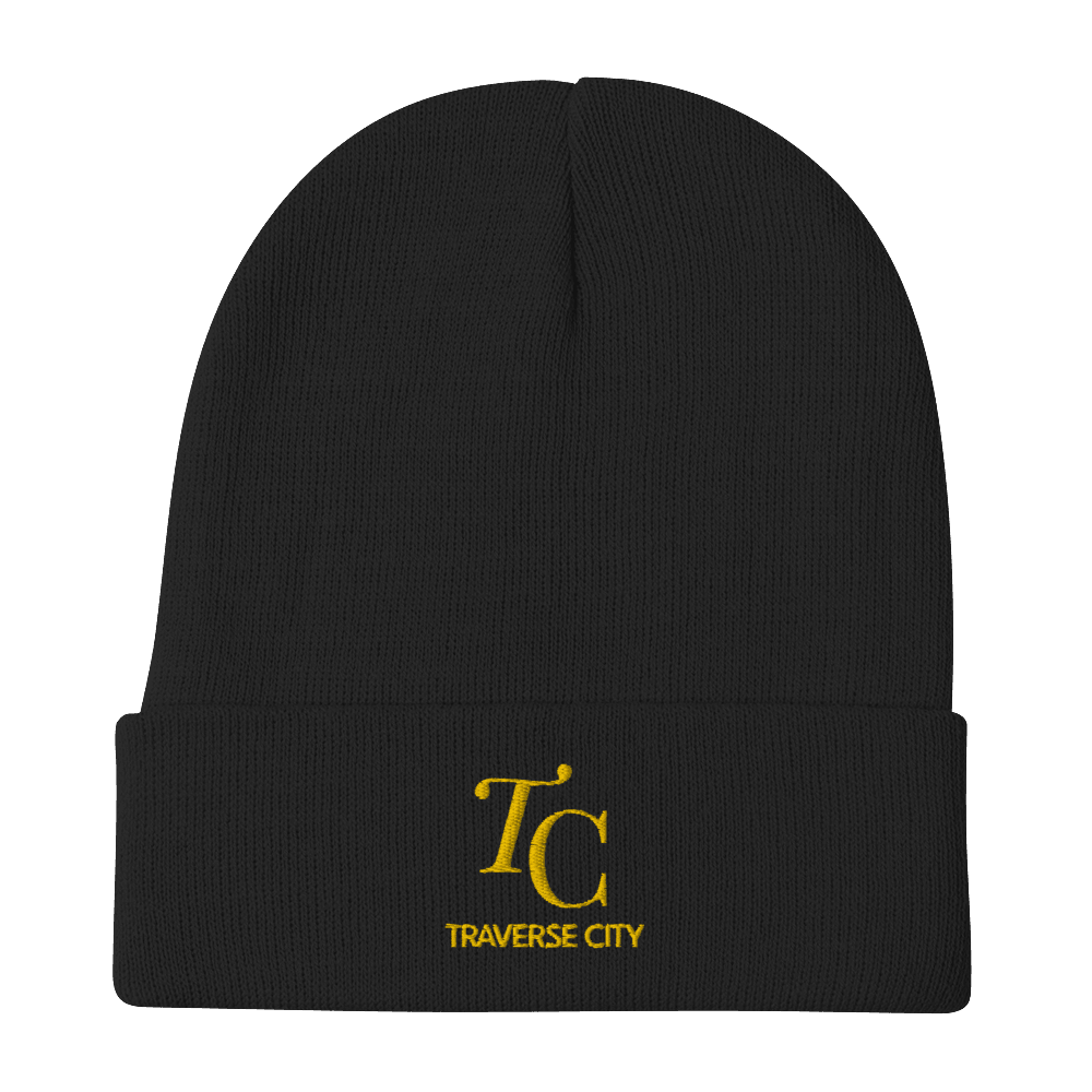 'TC Traverse City' Winter Beanie (Luxury Goods Parody) | Gold Embroidery - Circumspice Michigan