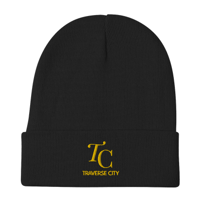 'TC Traverse City' Winter Beanie (Luxury Goods Parody) | Gold Embroidery - Circumspice Michigan