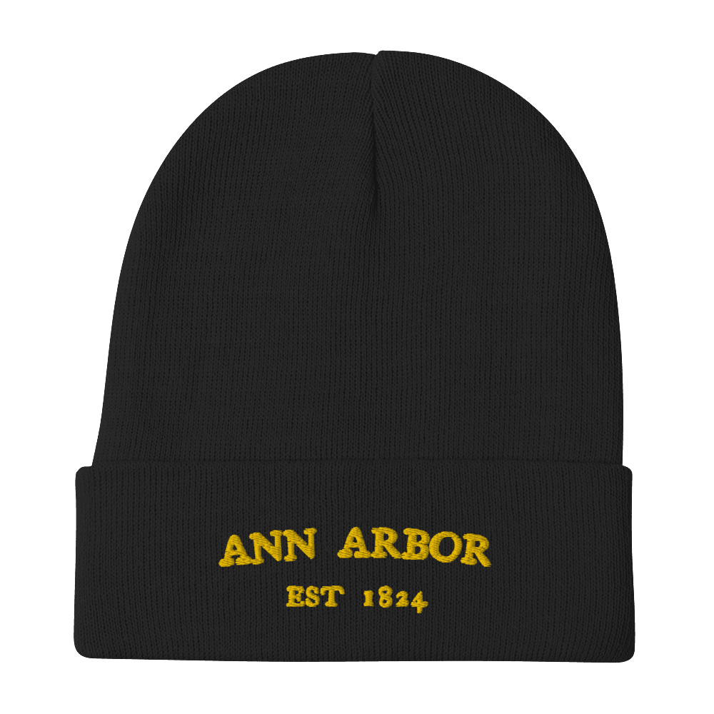 'Ann Arbor EST 1824' Winter Beanie | Gold Embroidery - Circumspice Michigan