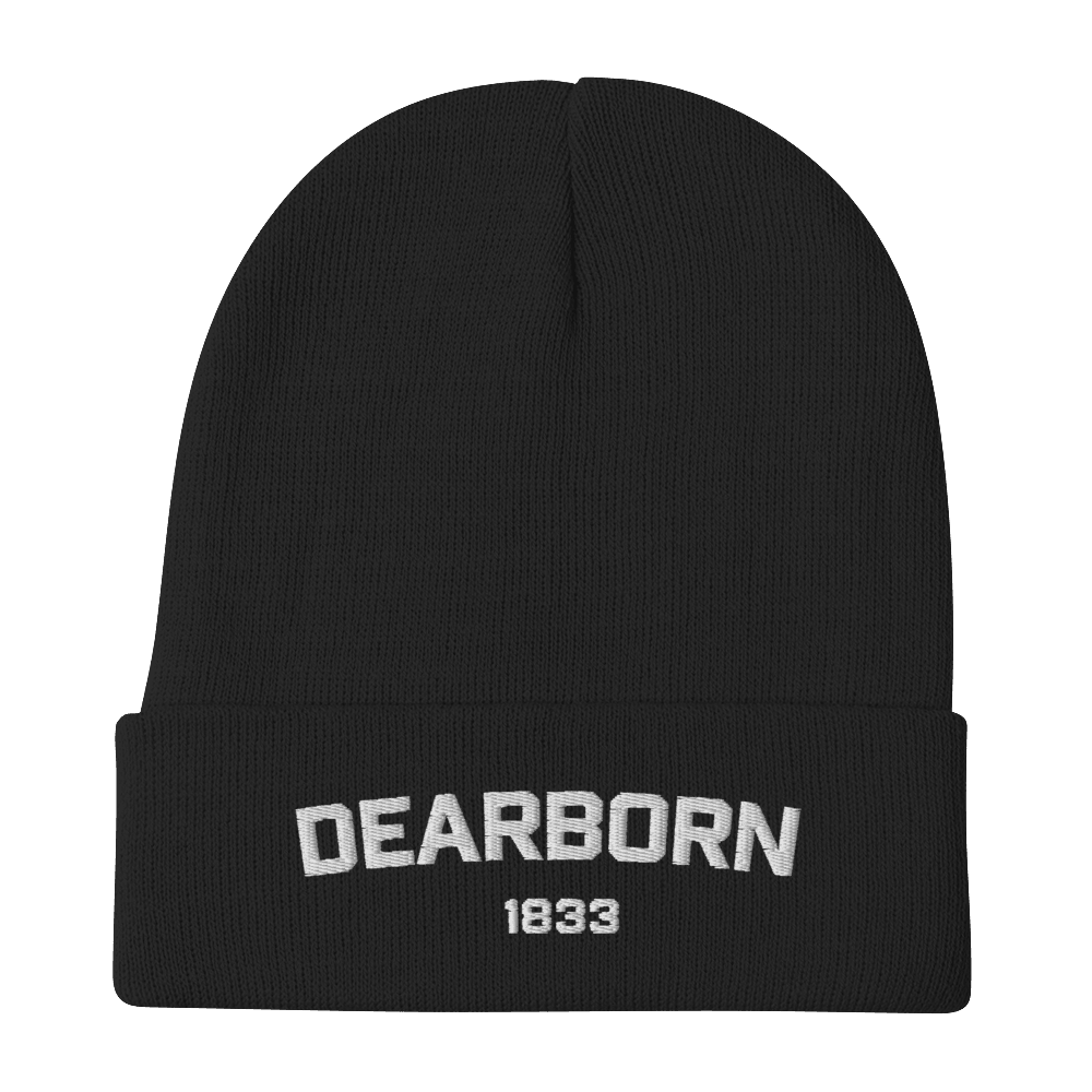 'Dearborn 1833' Winter Beanie | White/Black Embroidery - Circumspice Michigan