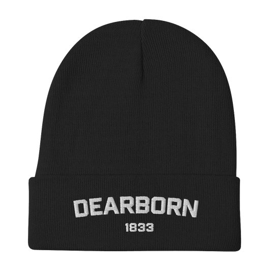 'Dearborn 1833' Winter Beanie | White/Black Embroidery - Circumspice Michigan
