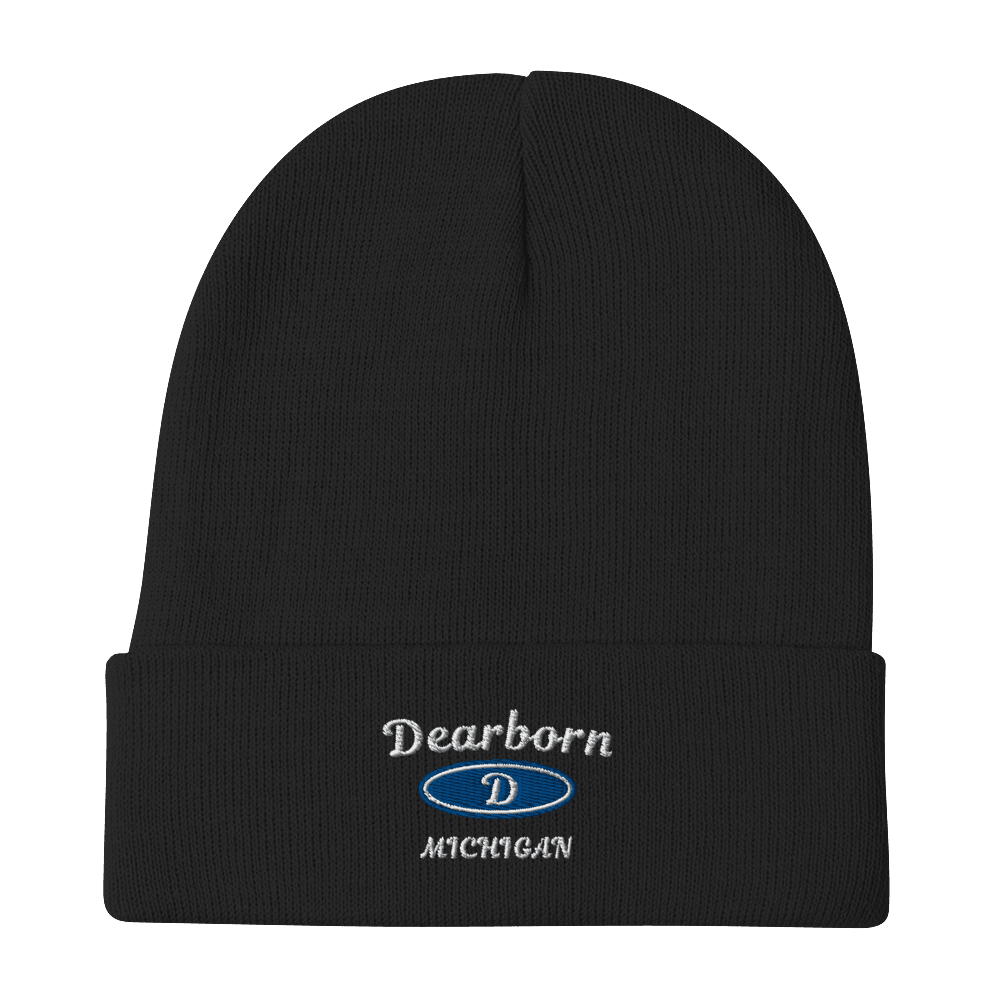 'Dearborn Michigan' Winter Beanie (w/ Parody Automotive Outline) - Circumspice Michigan