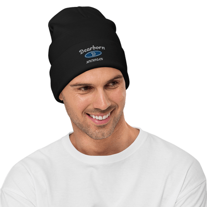 'Dearborn Michigan' Winter Beanie (w/ Parody Automotive Outline) - Circumspice Michigan