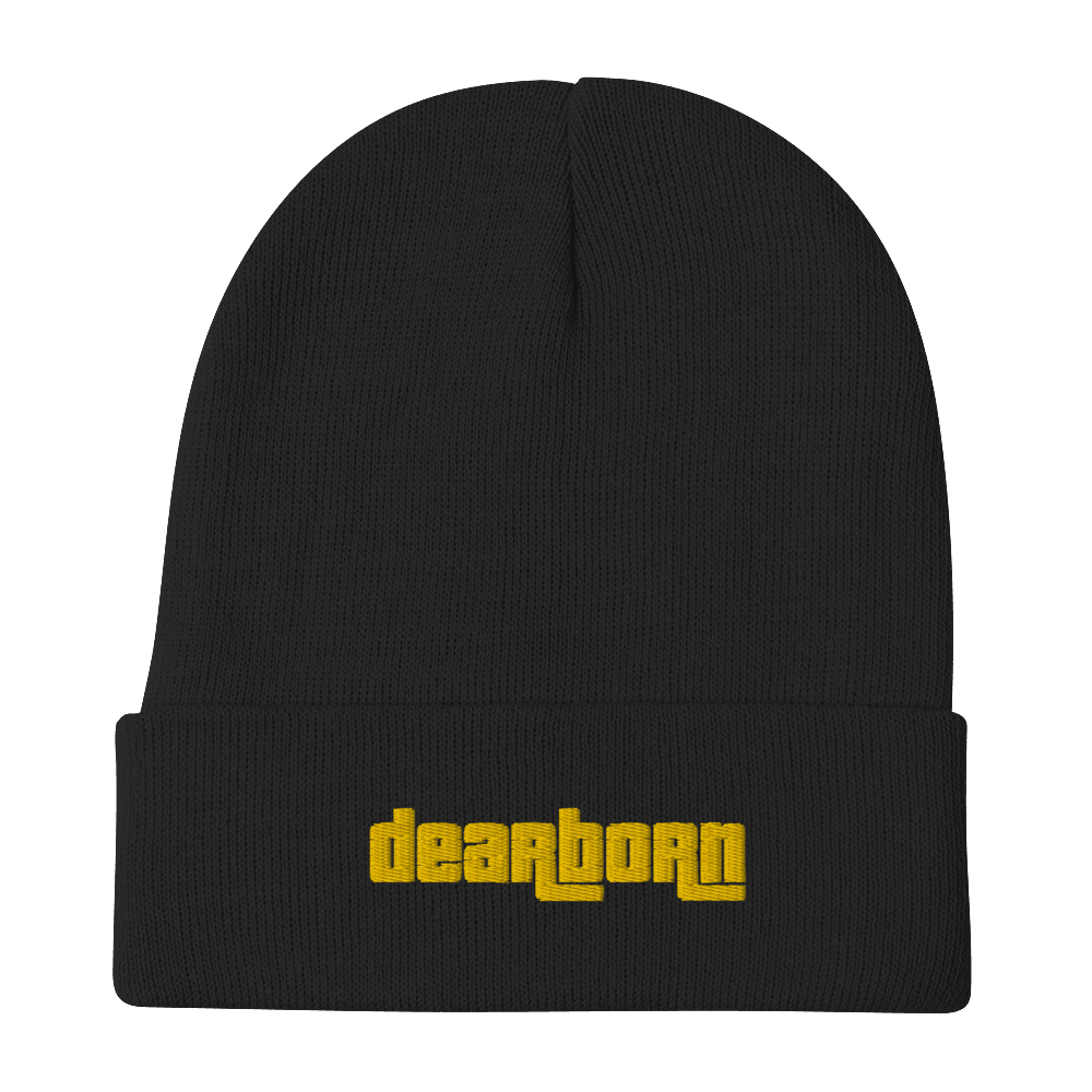 'Dearborn' Winter Beanie (1970's Font) | Gold Embroidery - Circumspice Michigan