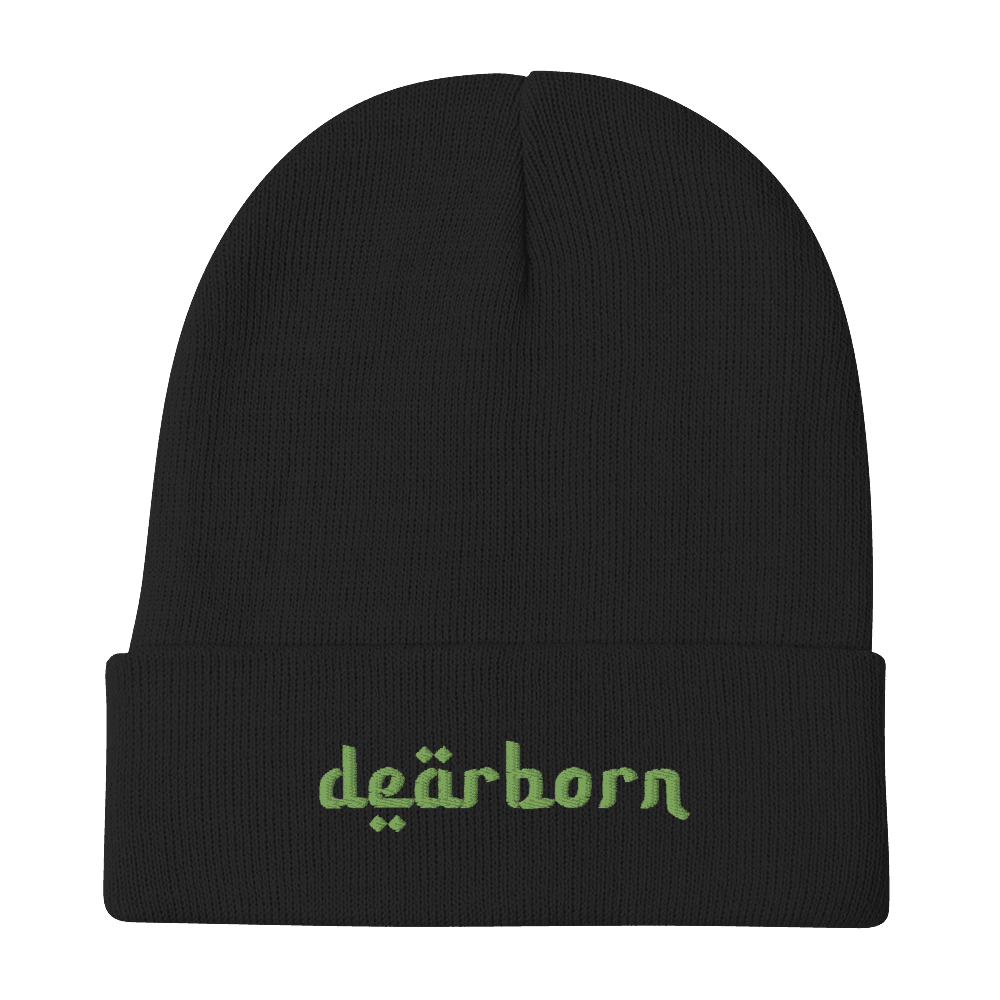 'Dearborn' Winter Beanie (Arabic-Style Font) | Green Embroidery - Circumspice Michigan