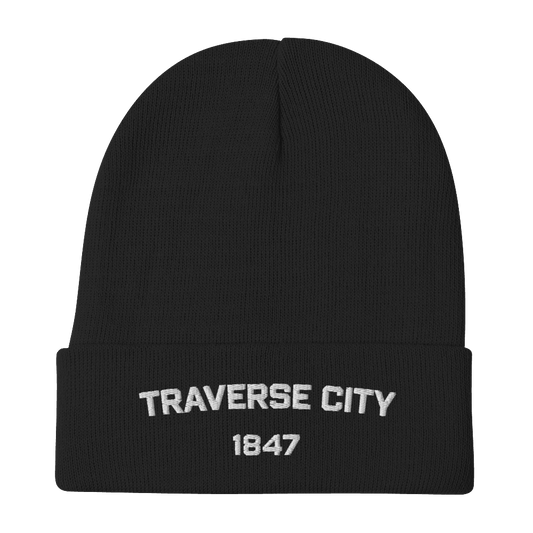 'Traverse City 1847' Winter Beanie | White Embroidery - Circumspice Michigan