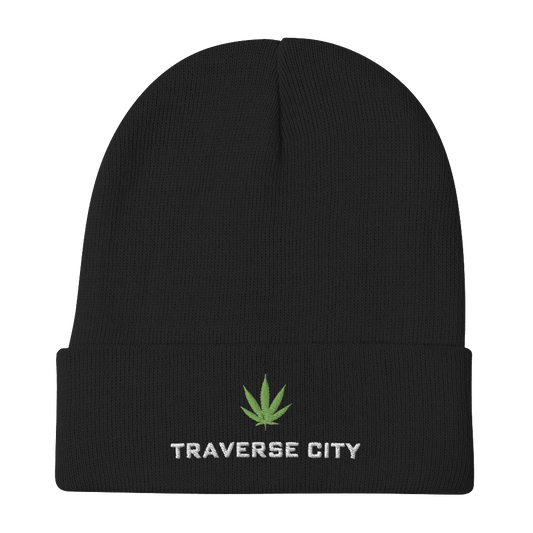 'Traverse City' Winter Beanie (w/Cannabis Leaf) - Circumspice Michigan