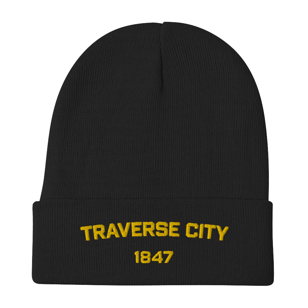 'Traverse City 1847' Winter Beanie | Gold Embroidery - Circumspice Michigan