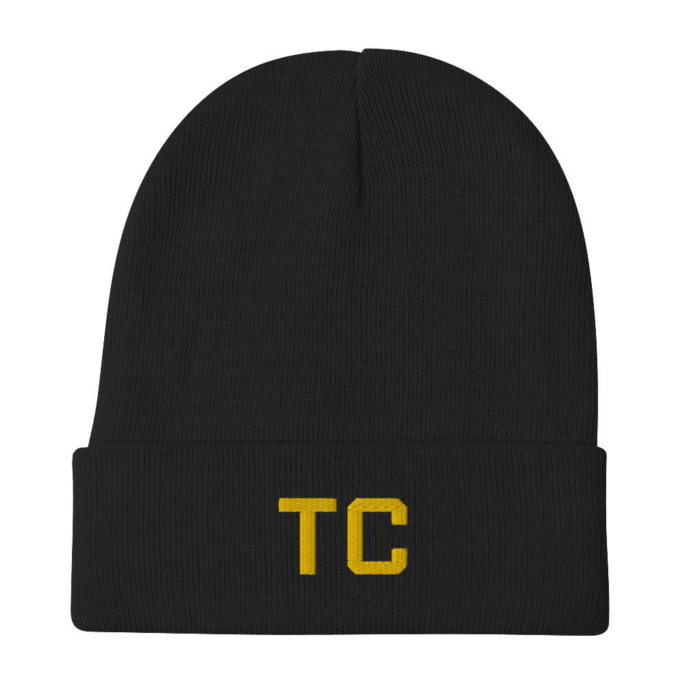 Traverse City 'TC' Winter Beanie (Athletic Font) | Gold Embroidery - Circumspice Michigan