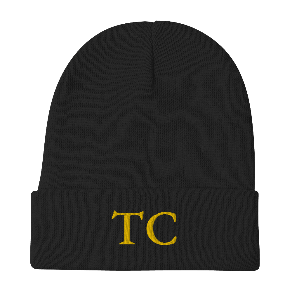 Traverse City 'TC' Winter Beanie (French Serif Font) | Gold Embroidery - Circumspice Michigan