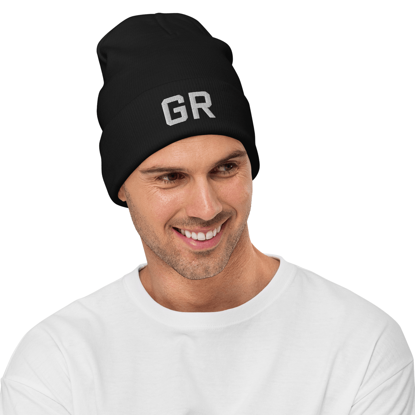 Grand Rapids 'GR' Winter Beanie (Athletic Font) | White Embroidery - Circumspice Michigan