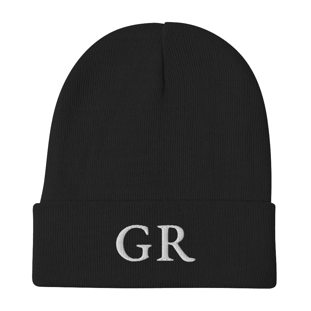 Grand Rapids 'GR' Winter Beanie (French Serif Font) | While/Black Embroidery - Circumspice Michigan