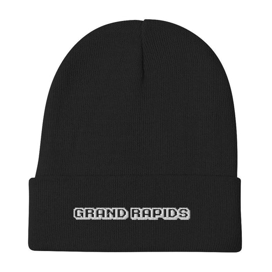 'Grand Rapids' Winter Beanie (Arcade Font) | White/Black Embroidery - Circumspice Michigan
