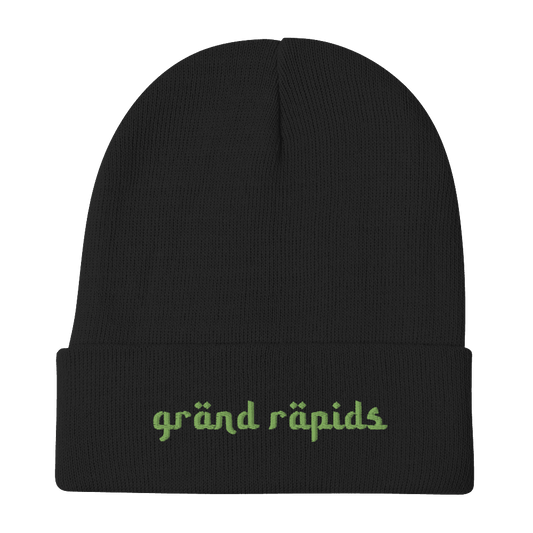 'Grand Rapids' Winter Beanie (Arabic Font) | Green Embroidery - Circumspice Michigan