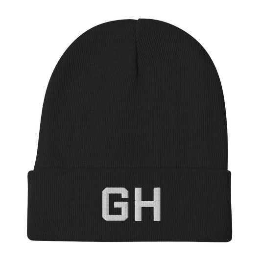 Grand Haven 'GH' Winter Beanie (Athletic Font) | White/Black Embroidery - Circumspice Michigan