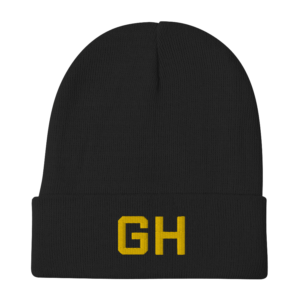 Grand Haven 'GH' Winter Beanie (Athletic Font) | Gold Embroidery - Circumspice Michigan