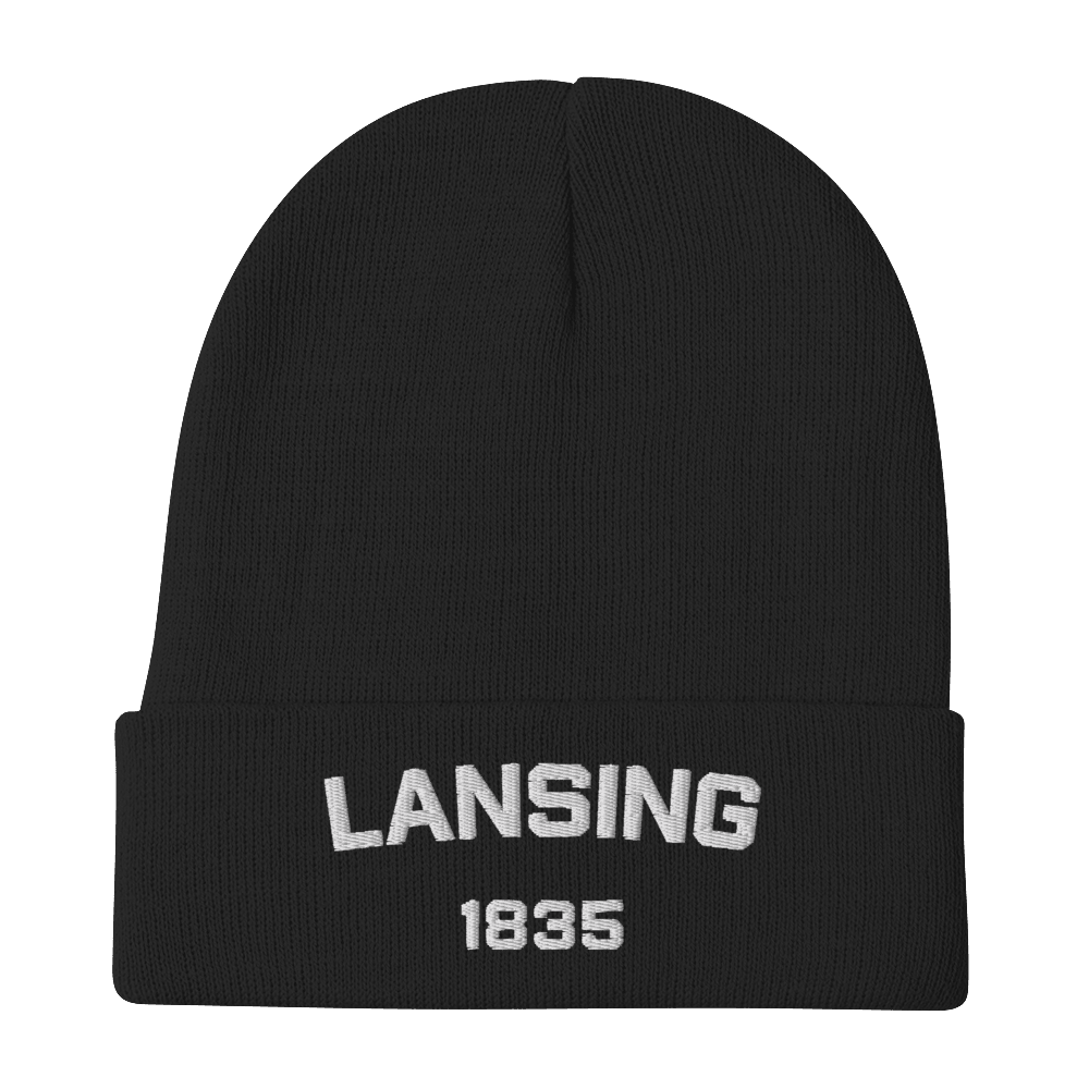 'Lansing 1835' Winter Beanie | White Embroidery - Circumspice Michigan