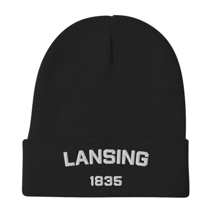 'Lansing 1835' Winter Beanie | White Embroidery - Circumspice Michigan