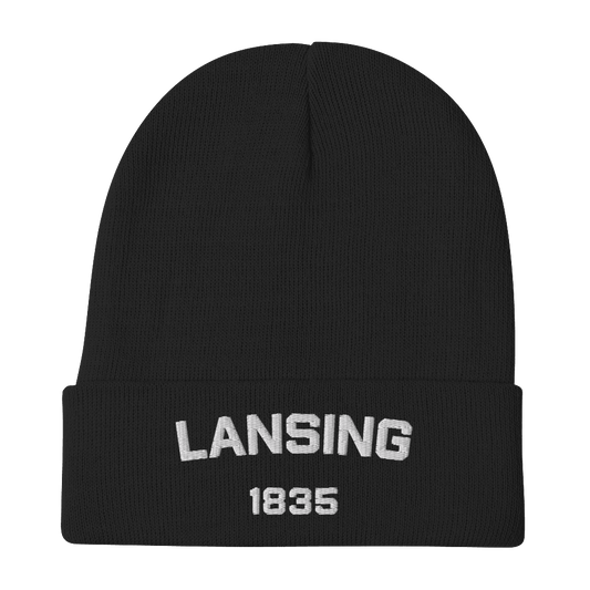 'Lansing 1835' Winter Beanie | White Embroidery - Circumspice Michigan