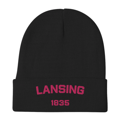 'Lansing 1835' Winter Beanie | Pink Embroidery - Circumspice Michigan