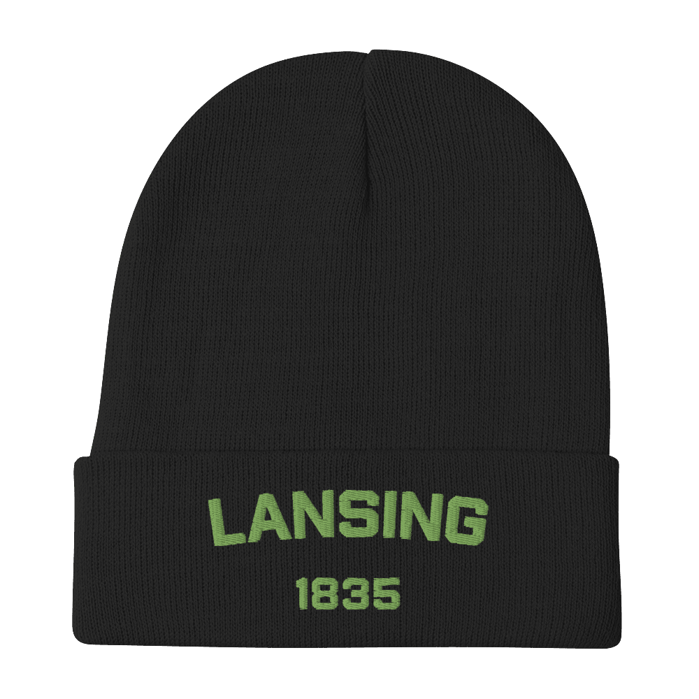 'Lansing 1835' Winter Beanie | Green Embroidery - Circumspice Michigan