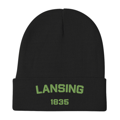 'Lansing 1835' Winter Beanie | Green Embroidery - Circumspice Michigan